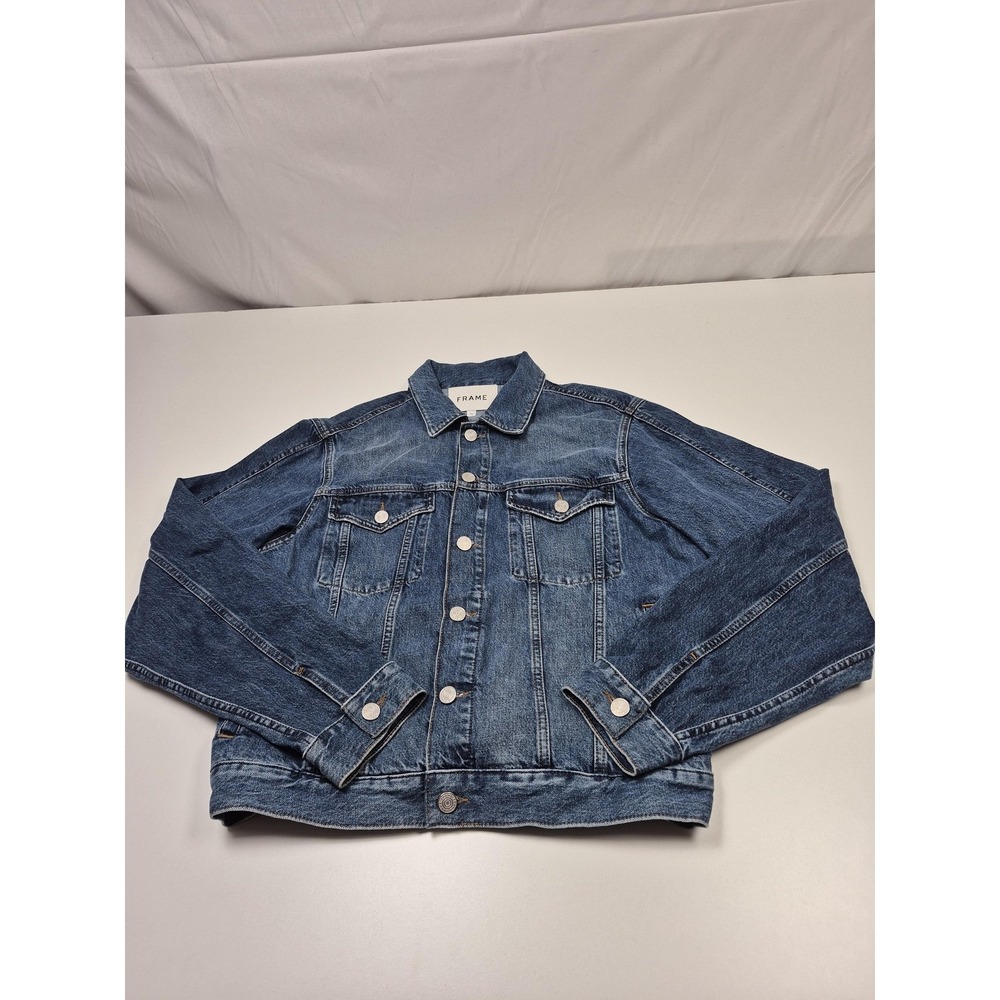FRAME Denim Jacket Mens XL Blue Button Front Pockets Logo